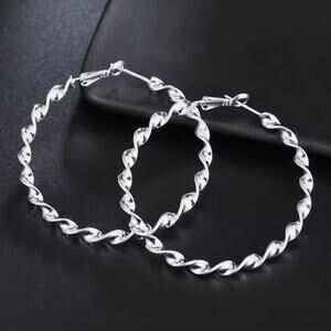 925 Sterling Silver Twisted Hoop Earrings Boho Vintage Fashion Jewelry Gift NEW!